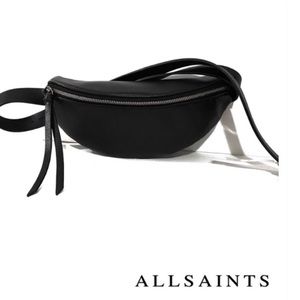 Black Embossed Logo Leather Belt Bag 